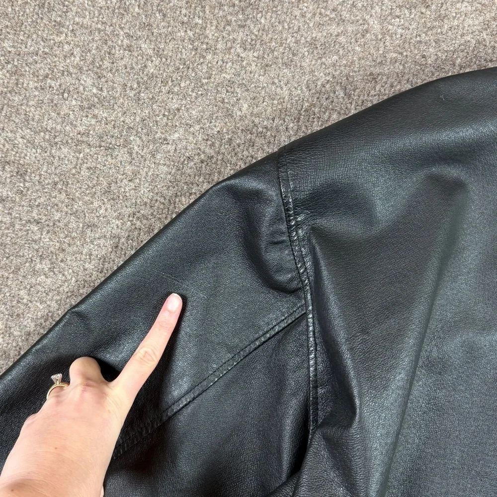 VTG Black Genuine Leather Jacket Men’s XL Button Front Collared Drawstring Waist